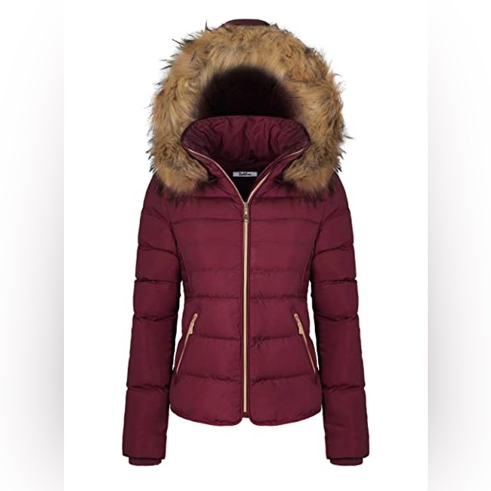 Women's Quilted Jacket with Faux Fur Hood
